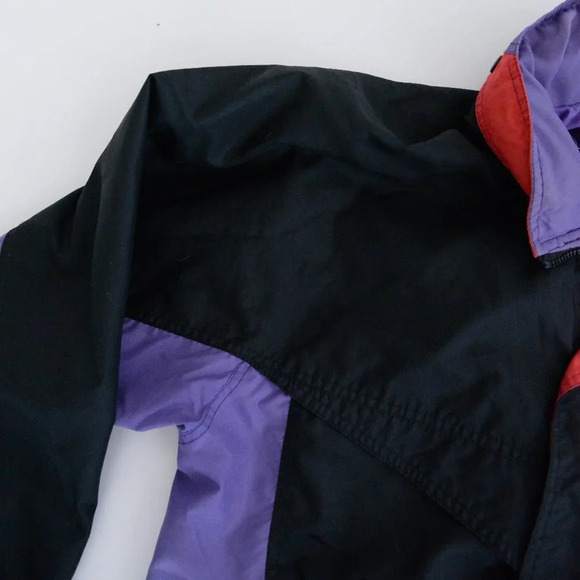 Vintage 90s Whitefish Bay Black And Purple Zip Up Windbreaker With Hidden Hood S - Picture 10 of 13